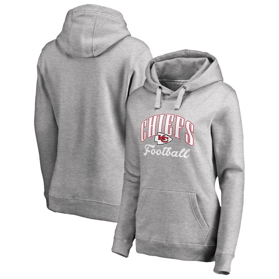 Kansas City Chiefs NFL Pro Line by Fanatics Branded Women Victory Script Plus Size Pullover Hoodie  Heathered Gray->women nfl jersey->Women Jersey
